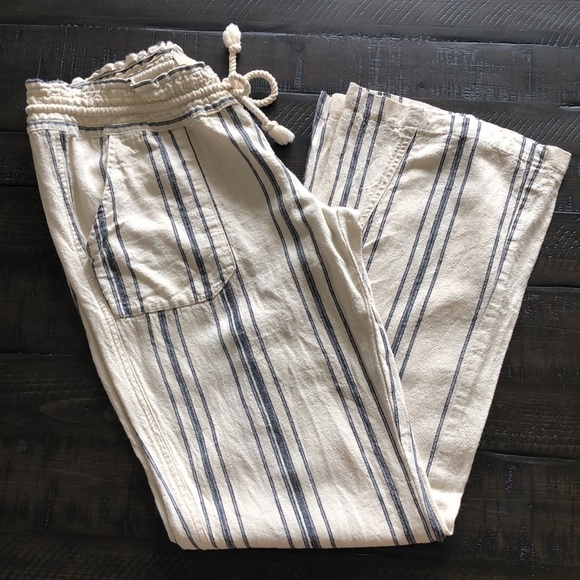 ROXY Oceanside Flare Striped Pants Size L Cotton Summer Surf Beach Vacation - Picture 2 of 16